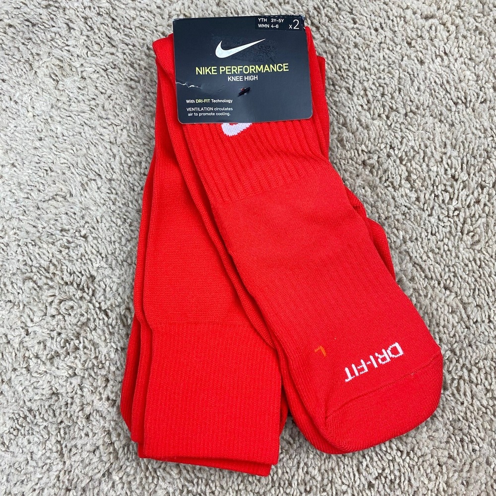 Nike Over The Calf Socks University Red/White 2 Pack Women's 4-6 Youth 3Y-5Y New